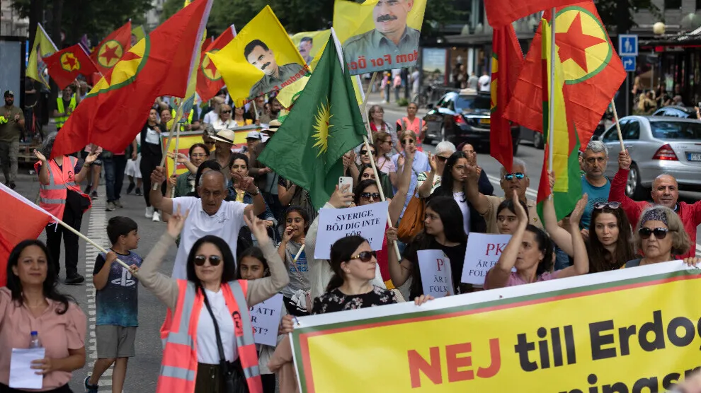 Swedes demonstrate against decisions of NATO agreement on Kurds