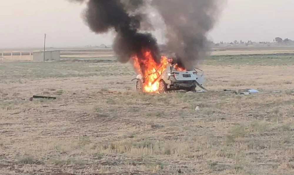 ​​​​​​​Drone target car on Qamishlo-Terbespiye road