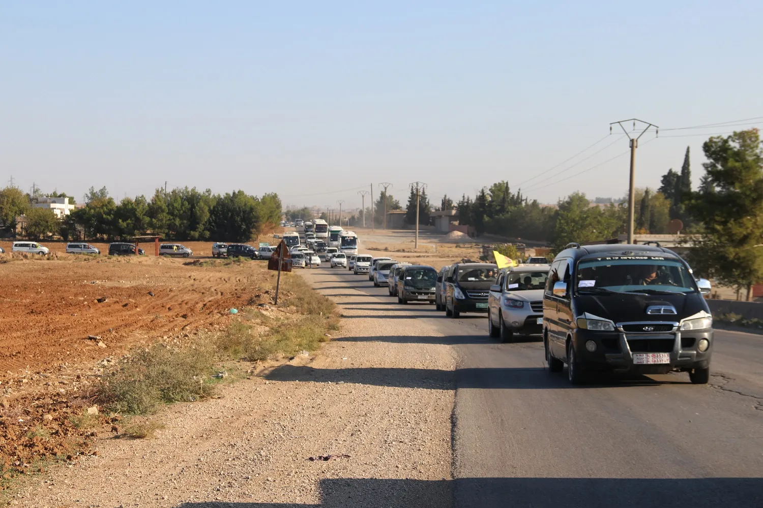 Jazera people arriving to Qamishlo to participate in the demonstration against chemical attacks
