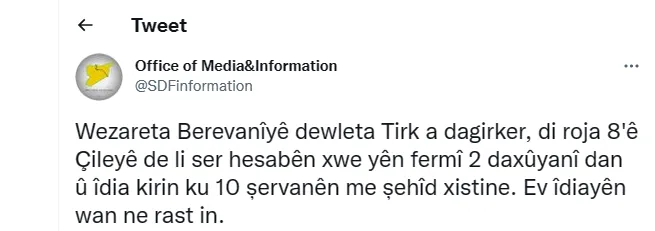 SDF refutes Turkish occupation’s claims of martyrdom our fighters