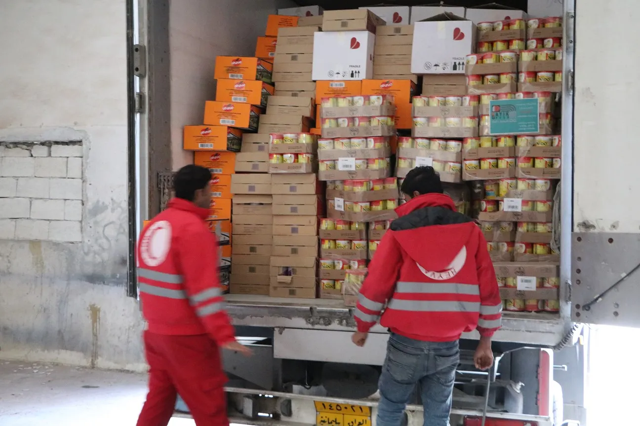 ​​​​​​​Entry of an aid convoy provided by Sulaymaniyah people to al-Shahba canton