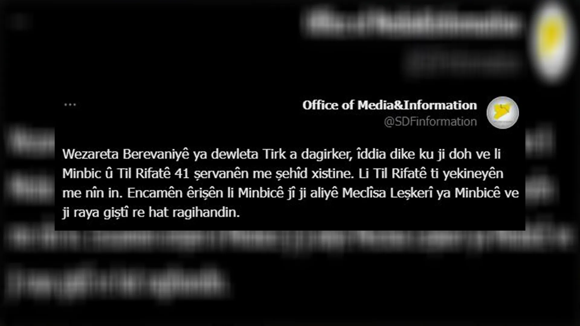 ​​​​​​​​SDF refutes Turkish allegations about Manbij and Tal Rifaat