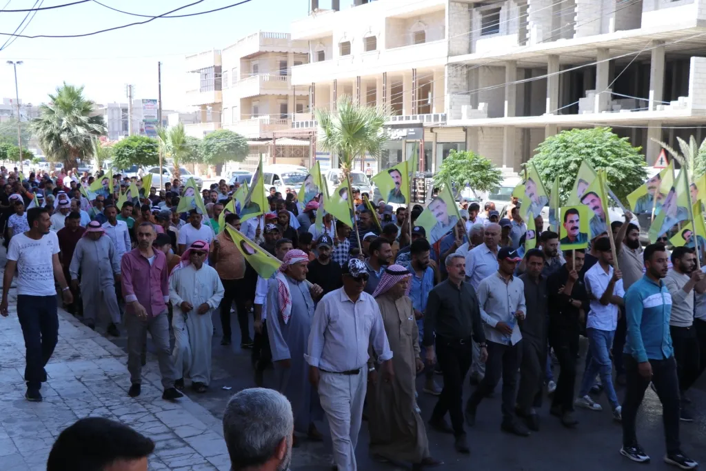 Protest in Manbij calls for escalation of struggle to achieve leader's physical freedom