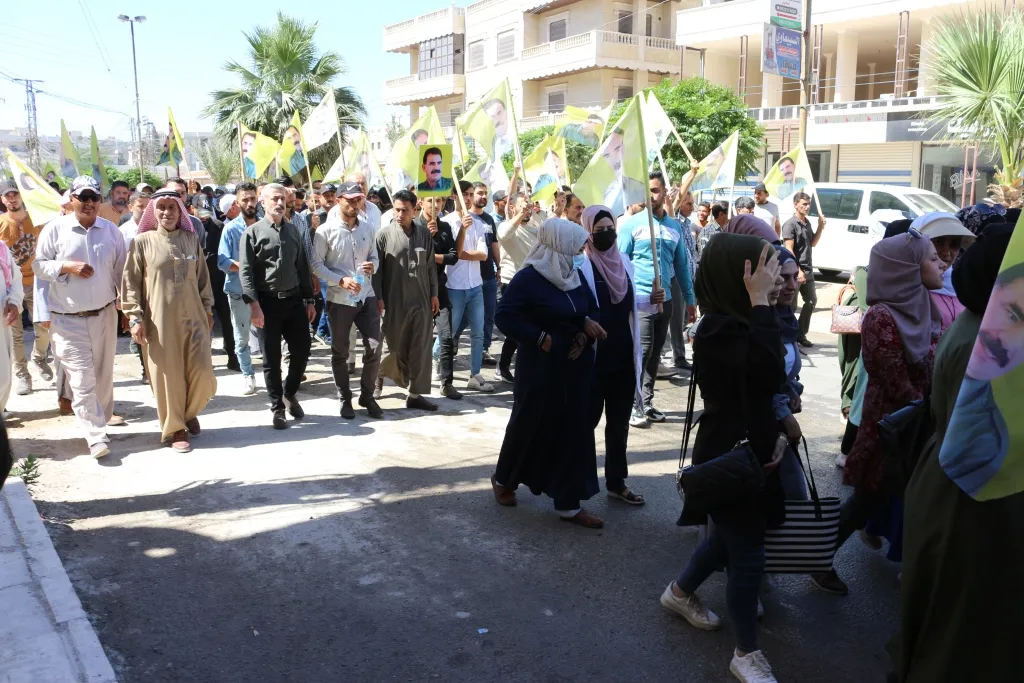 Protest in Manbij calls for escalation of struggle to achieve leader's physical freedom