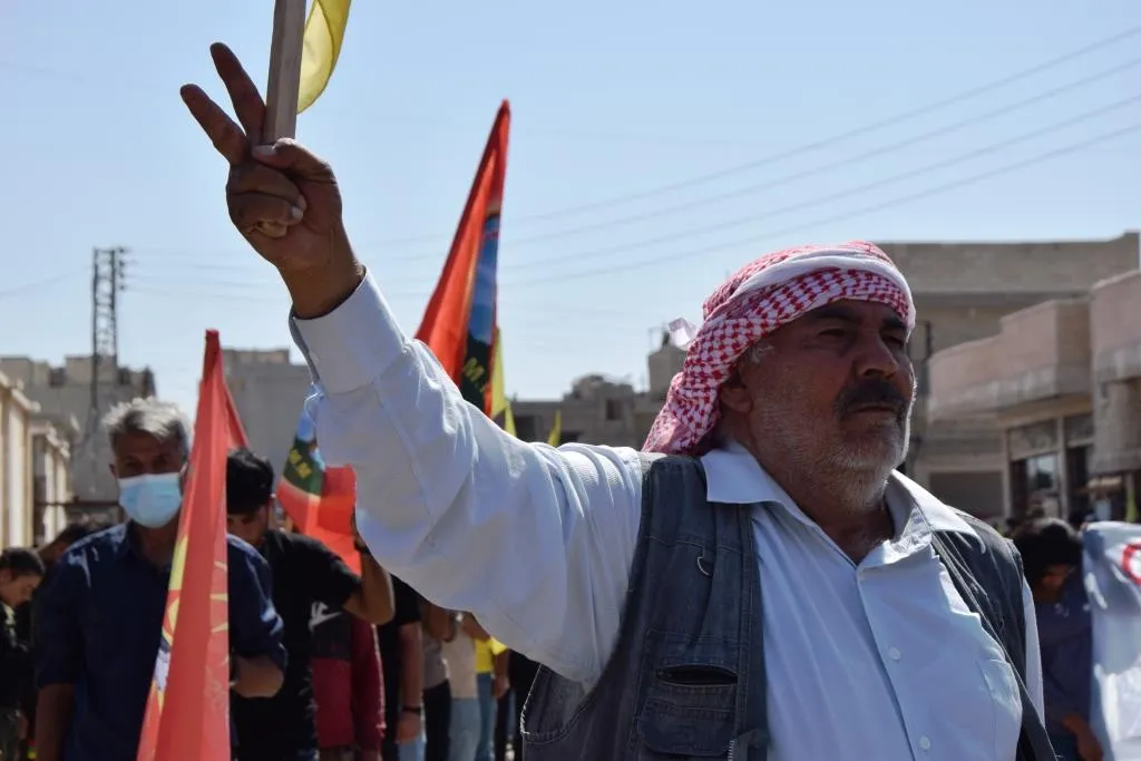 Massive demonstration demanding physical freedom of leader Ocalan in Kobani