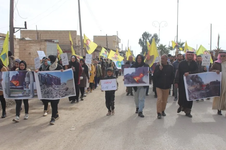 Marches denouncing Turkish attacks in Deir ez-Zor and Tal Brak