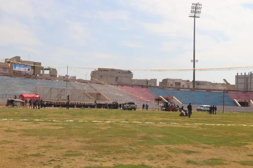 Raqqa Stadium is decorated for Newroz celebrants
