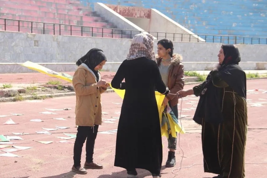Raqqa Stadium is decorated for Newroz celebrants