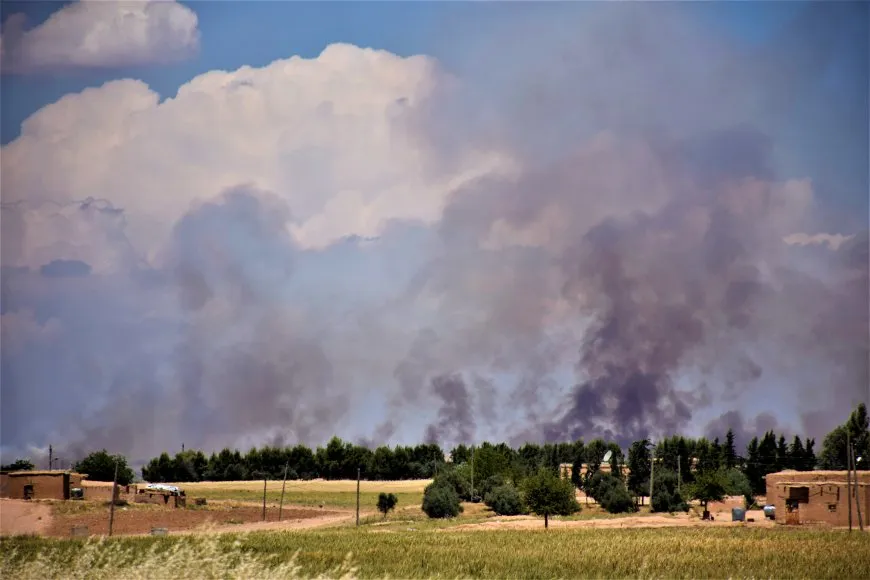 Turkish occupation mercenaries set fire to crops in Tal Tamr countryside