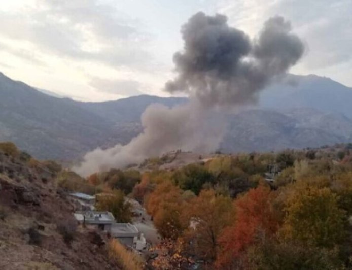 Plumes of smoke rising from 2 villages due to Turkish shelling