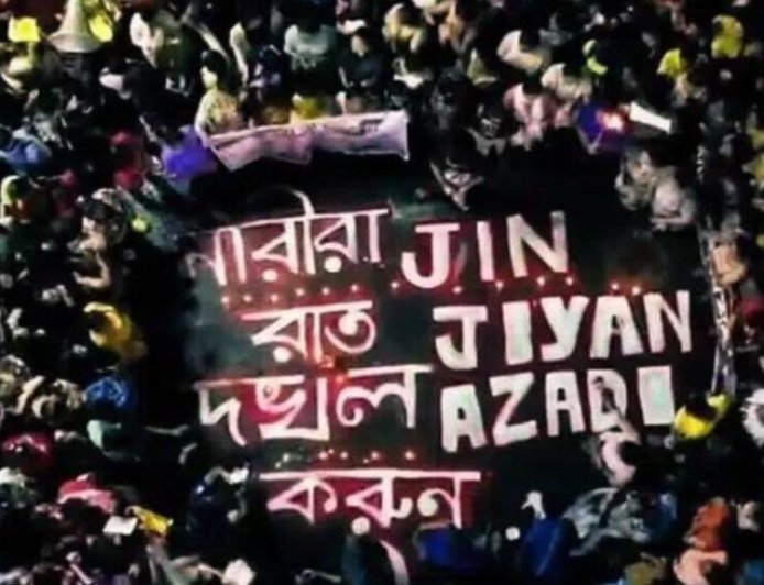 Protesters in India raise slogan Jin, Jiyan ,Azadî