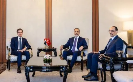 Barzani meets Turkish FM, MIT's Kalin, ahead of Parliamentary Elections