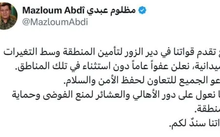 SDF's Abdi declares general amnesty in Deir ez-Zor