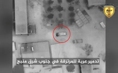Moment of Turkish occupation mercenaries' vehicle destruction southeast of Manbij