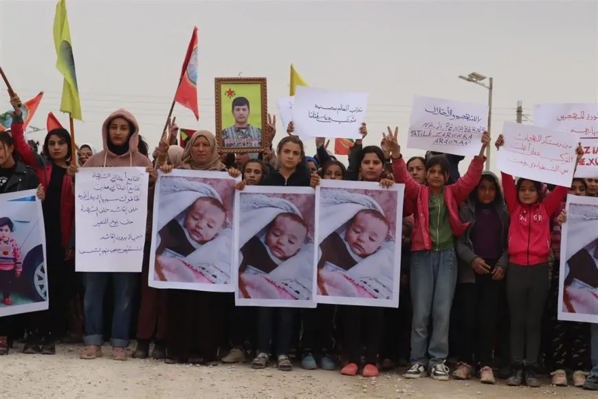 IDPs in Serê Kaniyê Camp protest Turkish attacks and Syrian displacement