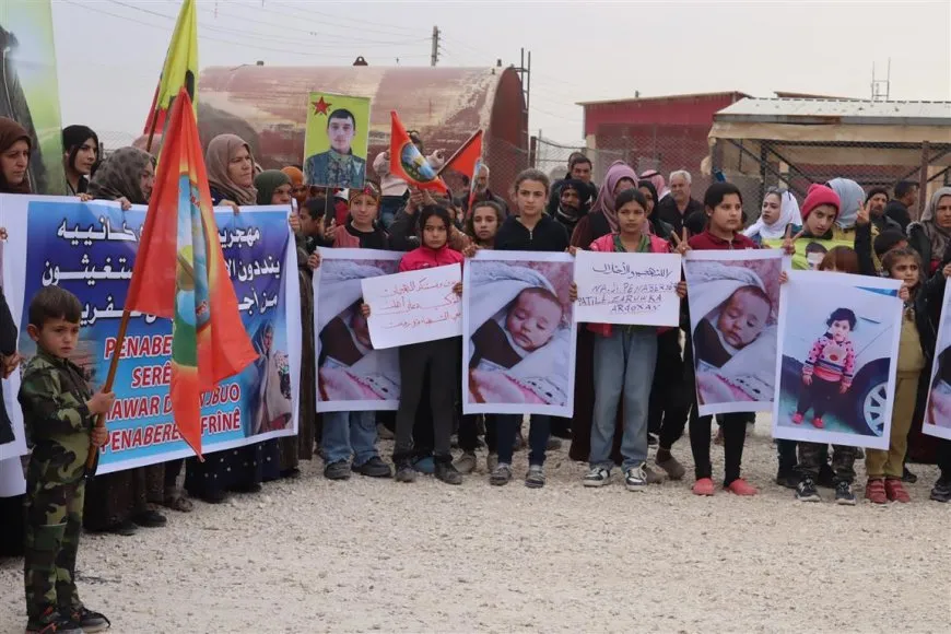 IDPs in Serê Kaniyê Camp protest Turkish attacks and Syrian displacement