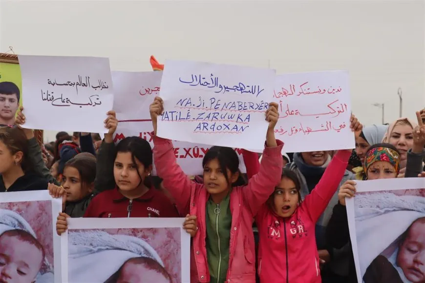 IDPs in Serê Kaniyê Camp protest Turkish attacks and Syrian displacement