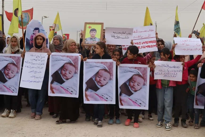 IDPs in Serê Kaniyê Camp protest Turkish attacks and Syrian displacement