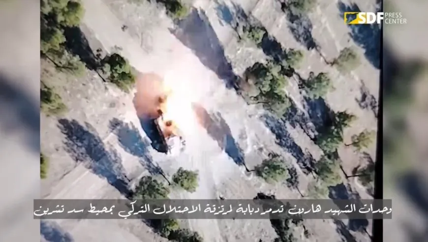 Video footage of aerial operation destroying a tank to Turkish occupation mercenaries