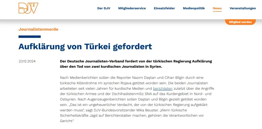 German journalists union DJV calls for investigation into Kurdish reporters’ deaths