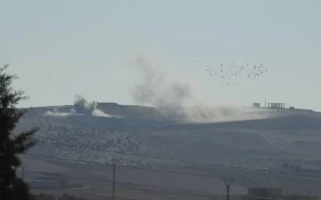 Turkish ground bombardment on countryside of Kobani