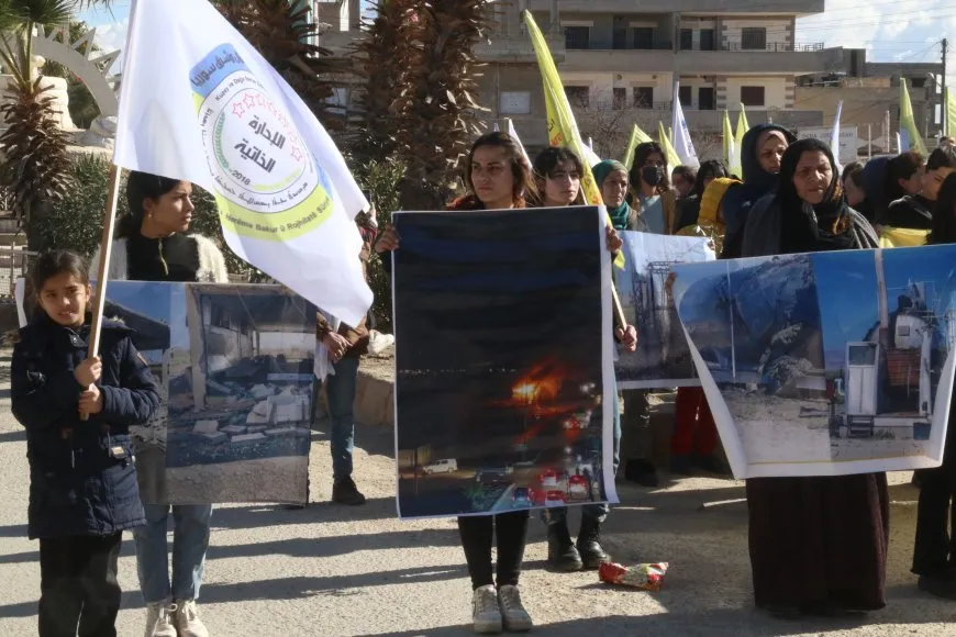 Protest condemns Turkish attacks on sit-in participants at Tishrin Dam