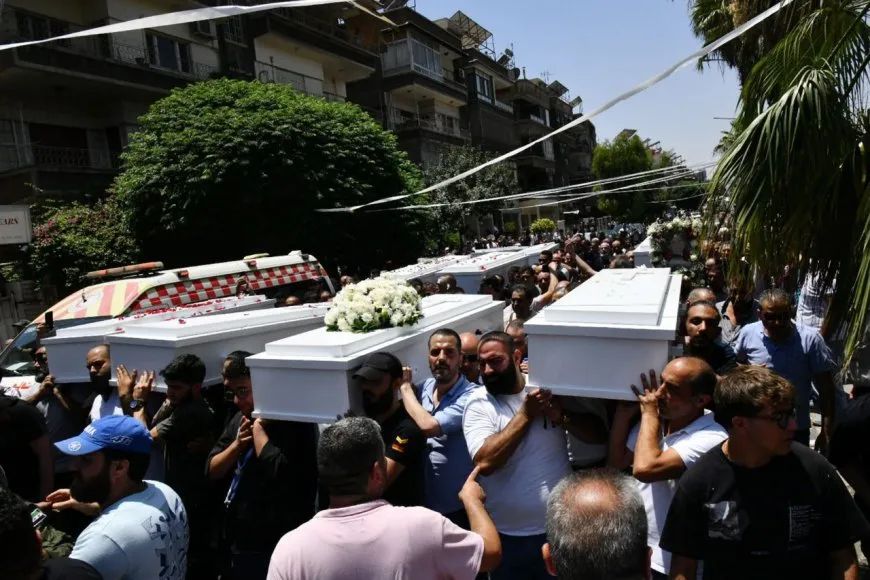 Farewell ceremony for victims of Mar Elias Church attack in Damascus, Sweida