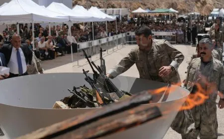 Guerrilla forces symbolically destroy weapons, shift to political struggle following Leader Ocalan's call
