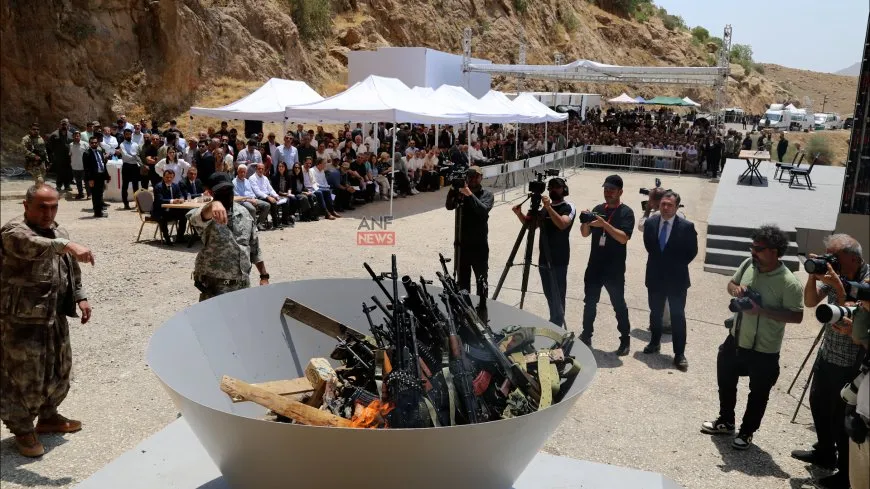 Scenes of Guerrillas destroying weapons in response to Leader Ocalan’s call