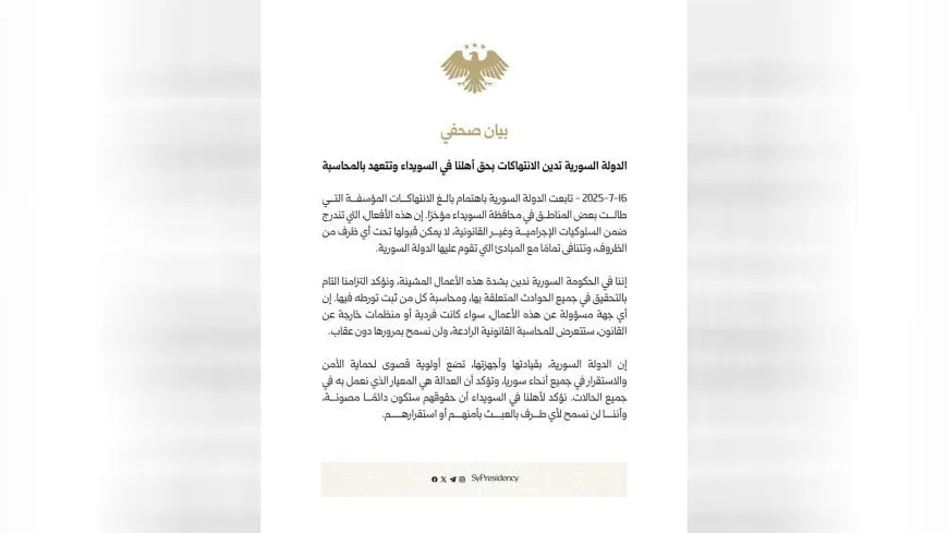 Syria’s transitional government admits its forces’ violations in Sweida