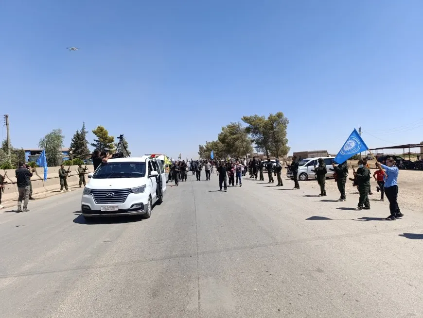 Funeral procession of martyr leader Nuradin Sofi heads from Tirbespiye to Qamishlo