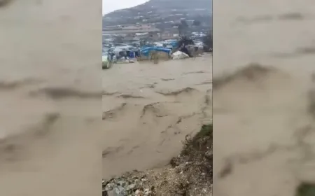 Floodwaters inundate Kharbat al-Jawz Camp in Idlib Countryside