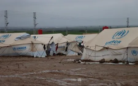 Rainwater leaks into tents of IDPs in Newroz Camp in Derik