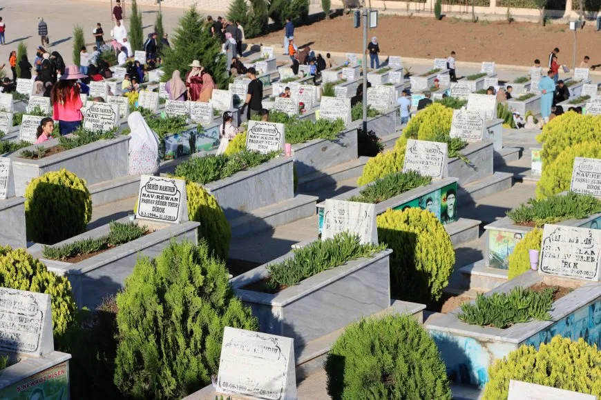 Residents of Jazera and Kobani cities celebrate first day of Eid by visiting martyrs' shrines