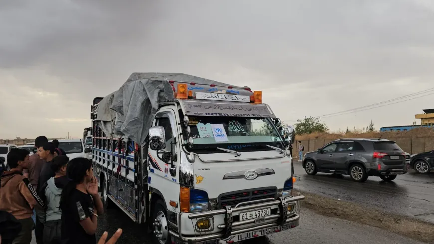 Displaced people convoy, comprising 511 families, set off towards southern Serêkaniyê countryside