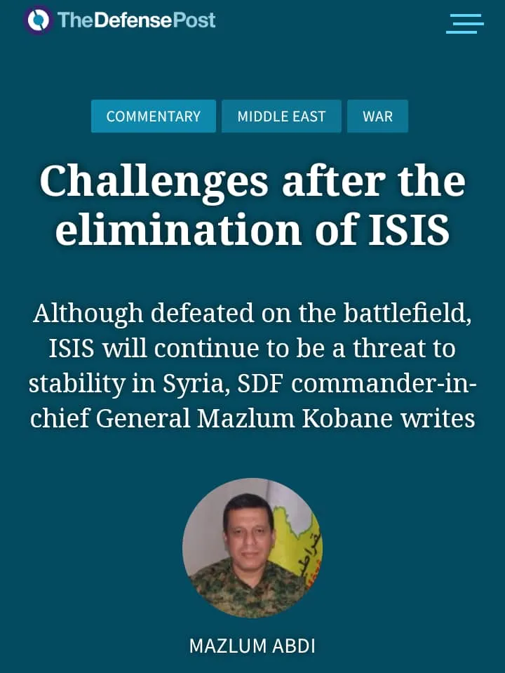 Mazloum Abdi habla sobre los desafíos después de la eliminación de IS