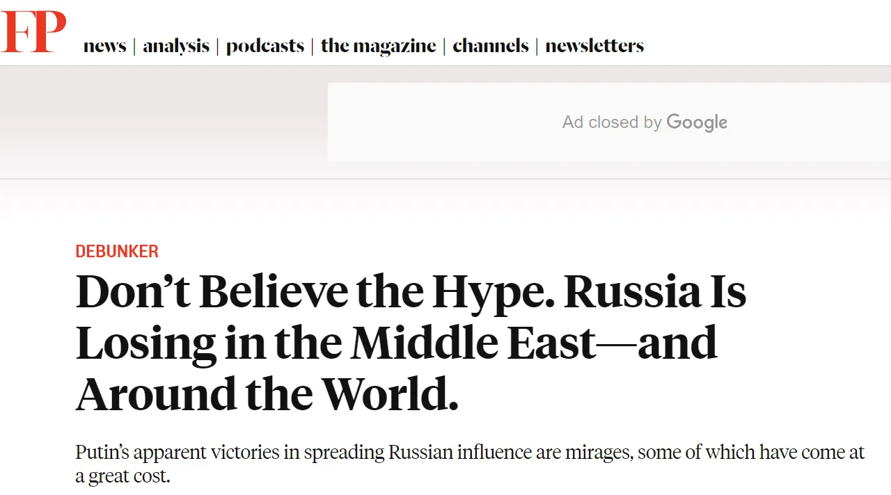 Revista estadounidense: hablar sobre los éxitos de Rusia en Medio Oriente y el mundo es exagerado