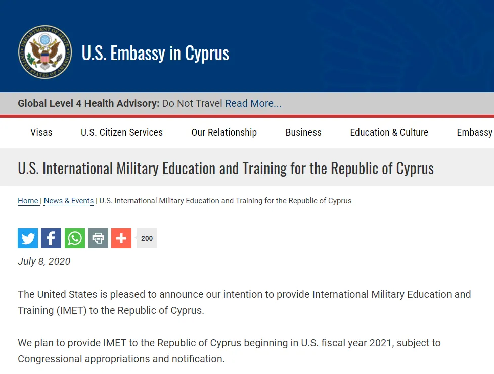 Washington anuncia el programa de apoyo militar internacional para Chipre