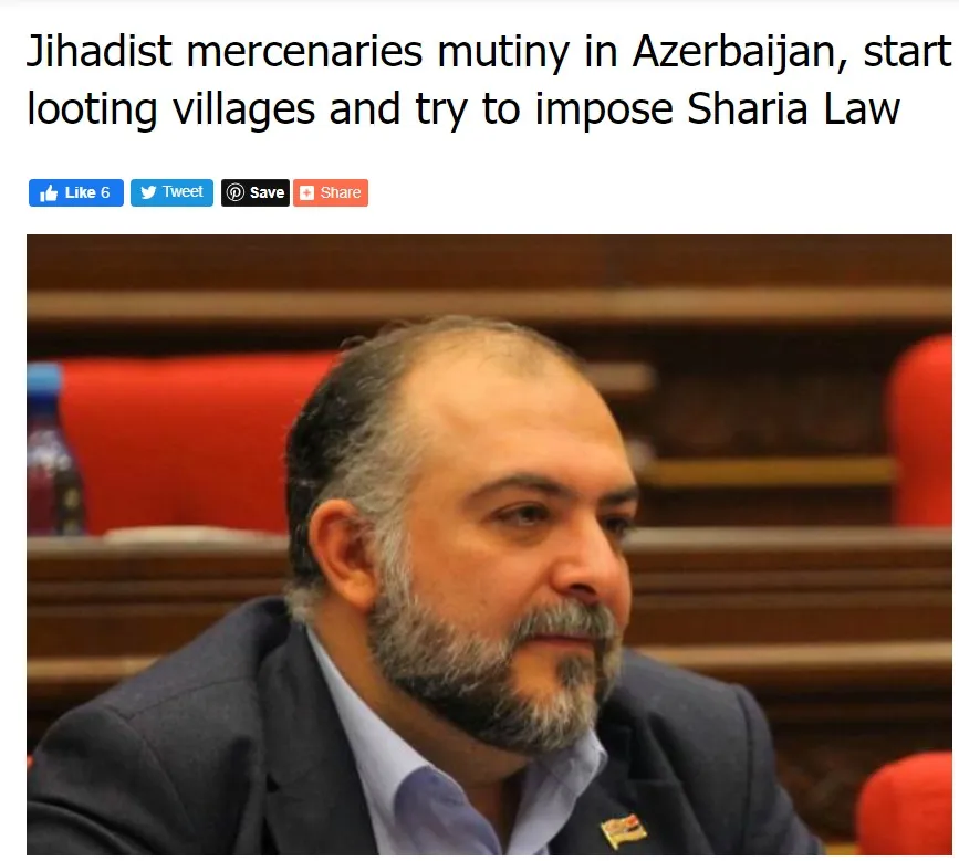 Parlamentario armenio: mercenarios sirios en Azerbaiyán saquean aldeas e imponen ideología extremista