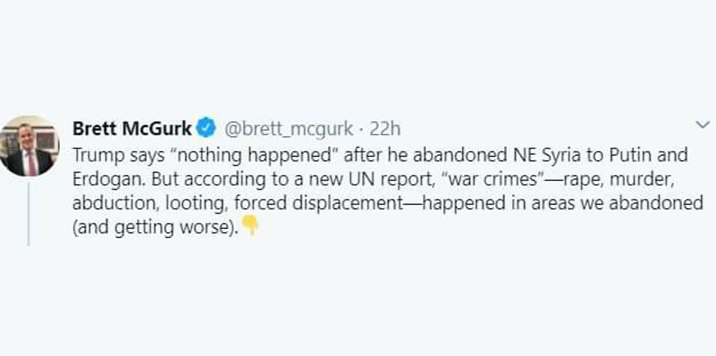 McGurk lanza un ataque mordaz contra Trump después del informe de la ONU sobre el noreste de Siria