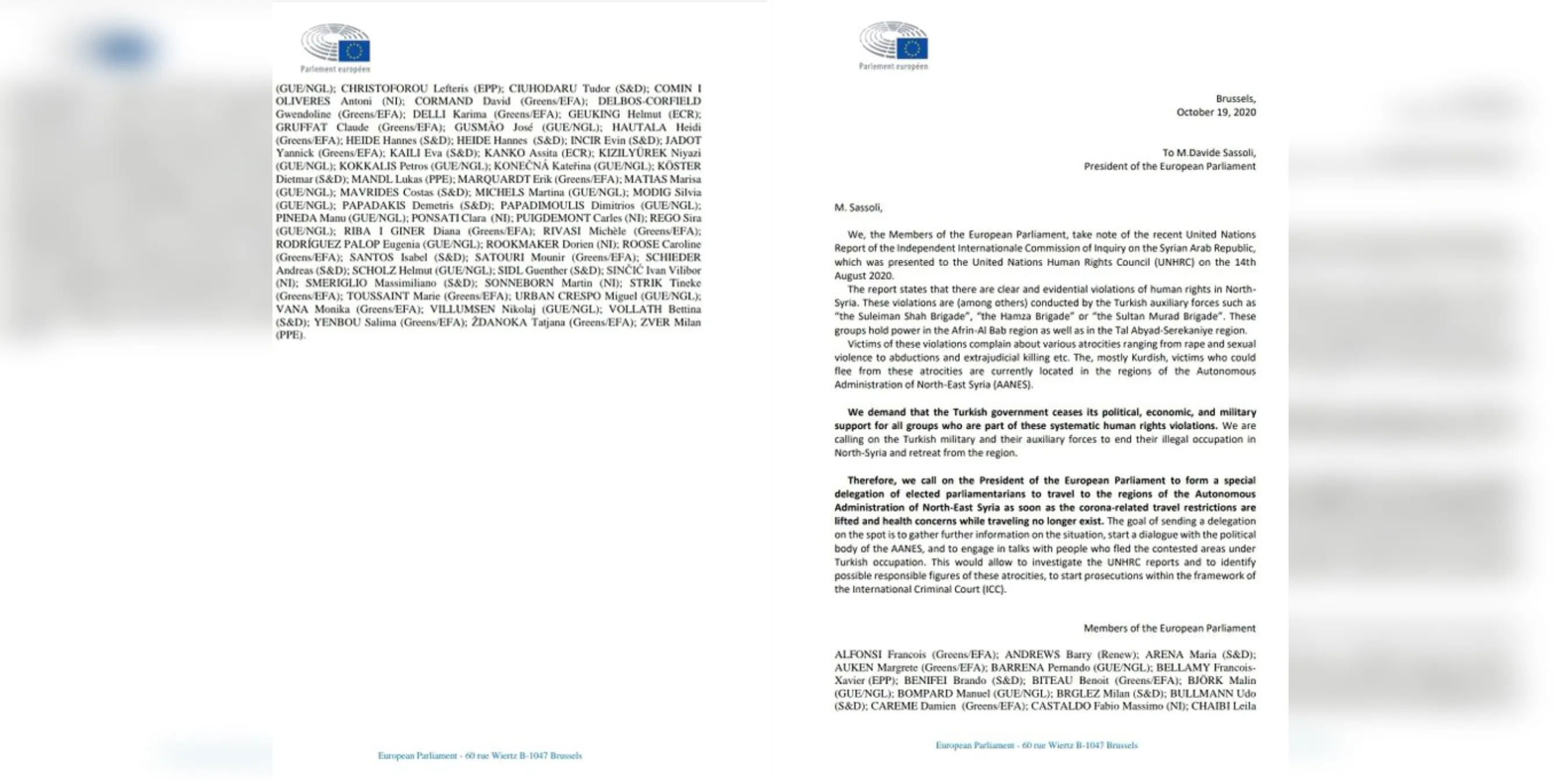 Miembros del Parlamento Europeo piden una investigación sobre los crímenes de Turquía en el norte de Siria