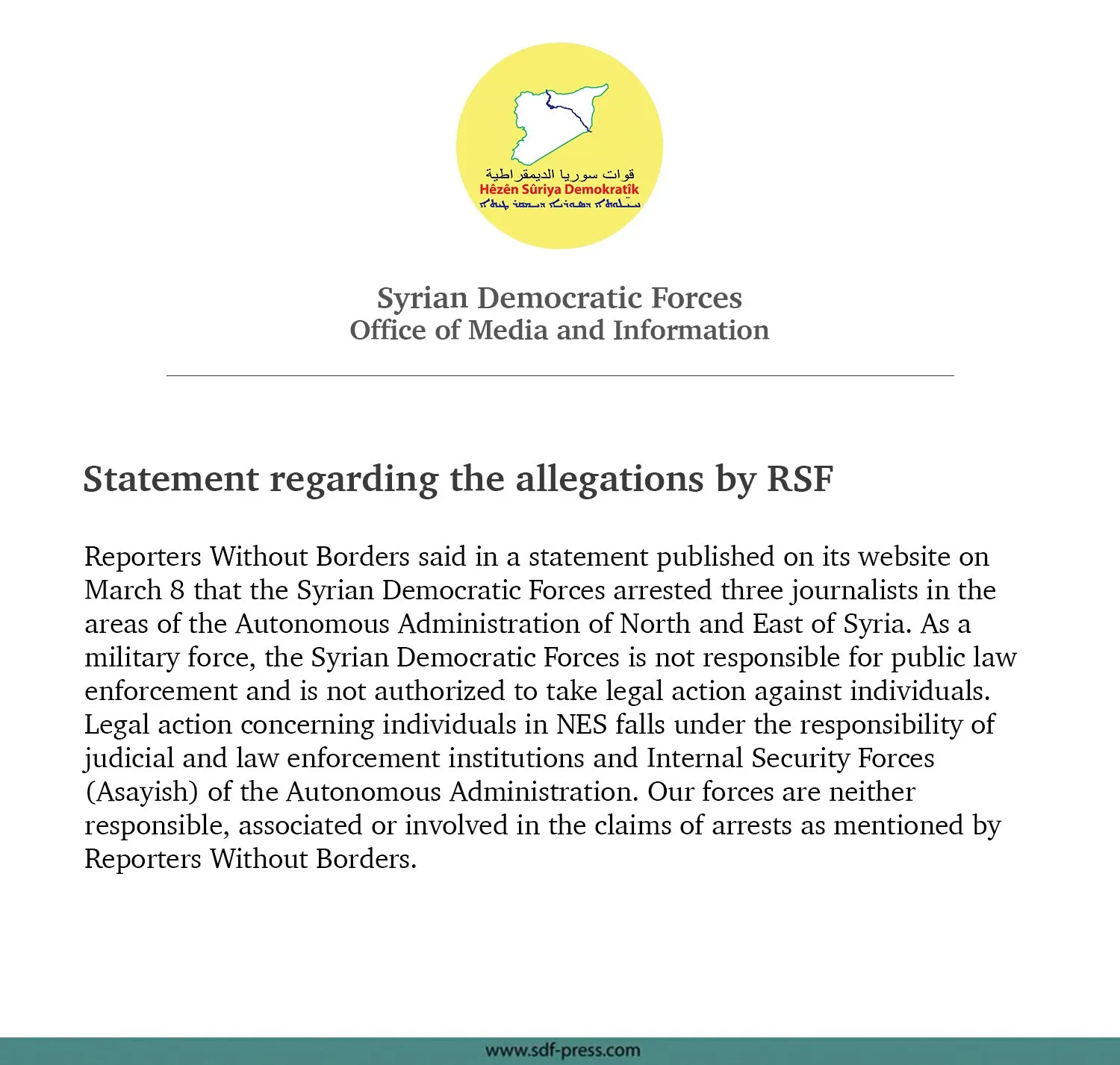 SDF: las declaraciones hechas por RSF son falsas