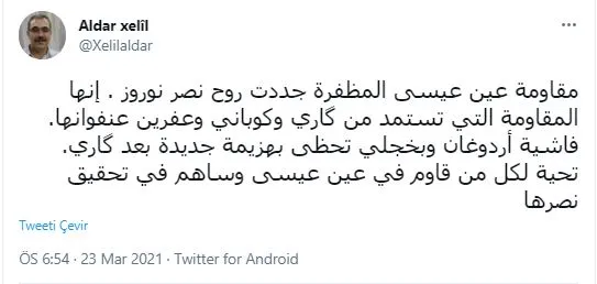 Aldar Khalil: En Ain Issa, Erdogan y el fascismo de Bahçelî es derrotado después de Gara