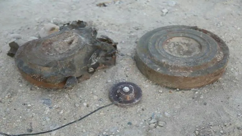 ​​​​​​​El equipo de especialistas desactiva dos minas en una carretera