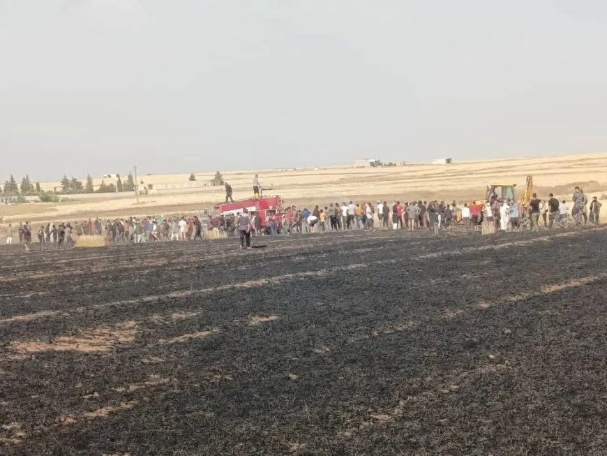 Los bomberos extinguen un incendio en campos de trigo en Çilaxa
