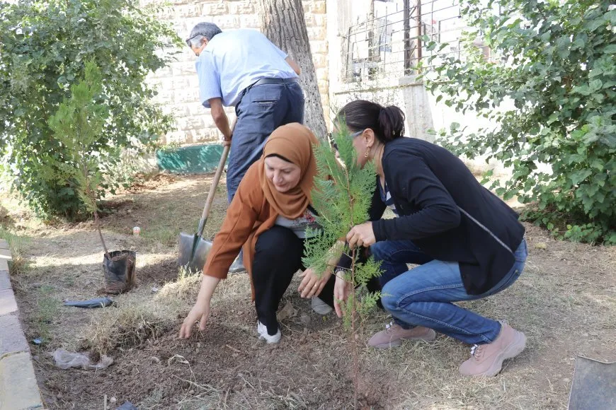 Los residentes plantan árboles en Qamishlo