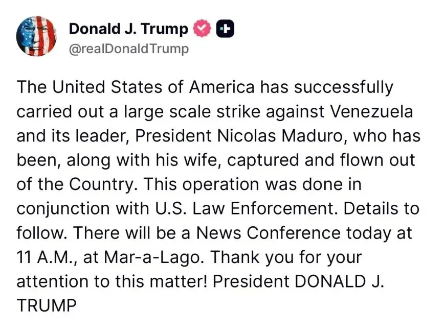 Trump anuncia arresto de Maduro, su esposa y su deportación de Venezuela