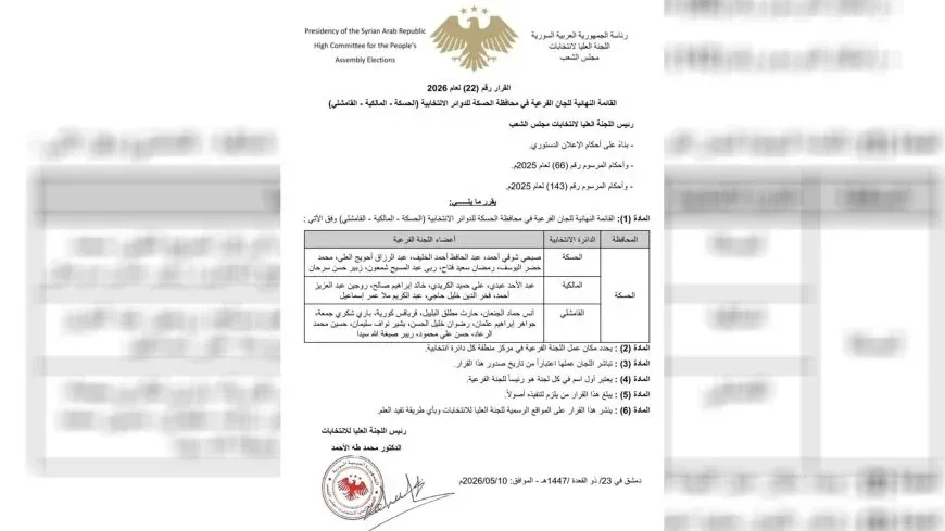 El Comité Superior para las Elecciones de la Asamblea Popular anuncia la lista final de subcomités en Hasakah