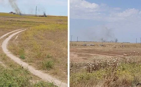 Los equipos de emergencia extinguen un incendio en una granja de Tel Tamr
