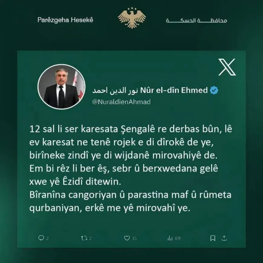 El gobernador de Hesekê afirma que la tragedia de Şengal sigue viva en la conciencia de la humanidad